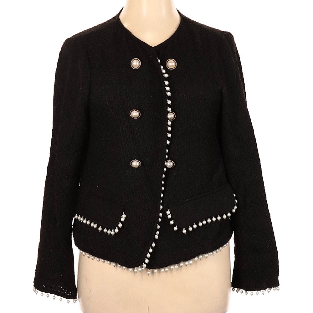 SHEIN Black Jacket with Pearl Accents